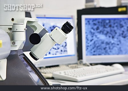 
                Bildschirm, Analyse, Labor, Mikroskop                   