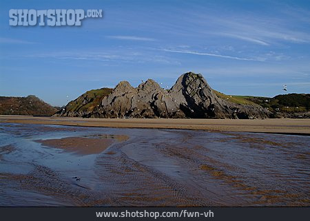 
                Strand, Meer, Felsen, Wales                   