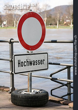 
                Fluss, Warnschild, Hochwasser                   