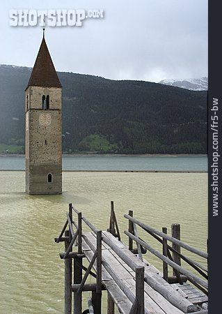 
                Kirchturm, Reschensee, Alt-graun                   
