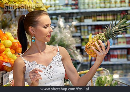 
                Young Woman, Healthy Diet, Purchase & Shopping, Pineapple                   