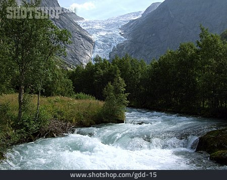 
                Bach, Gletscher, Norwegen, Briksdalsbreen                   