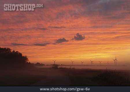 
                Landschaft, Sonnenuntergang, Windrad, Windkraftanlage                   
