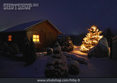 
                Garten, Hütte, Weihnachtsbaum                   