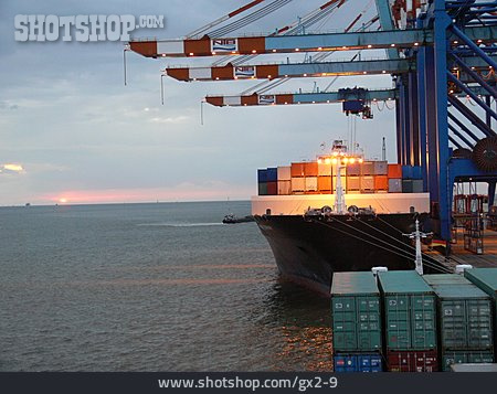 
                Horizont, Hafen, Containerschiff                   