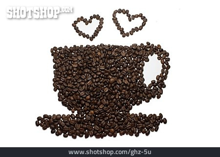 
                Herz, Kaffeetasse, Kaffeebohne                   