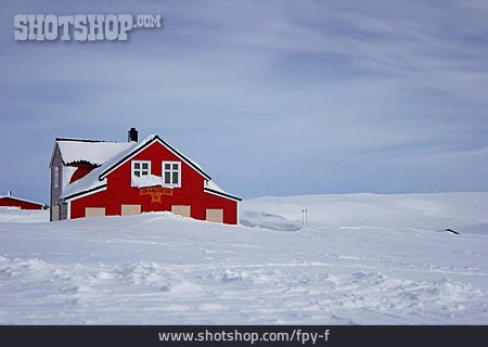 
                Haus, Schnee, Ferienhaus, Norwegen                   