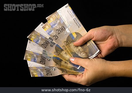 
                Hand, Geldfächer, Schweizer Franken                   