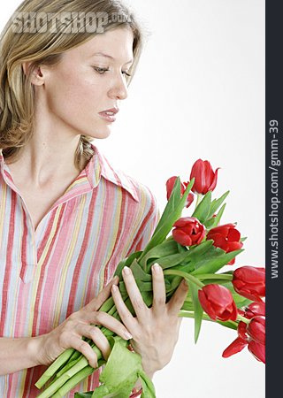 
                Frau, Tulpe, Blumenstrauß                   