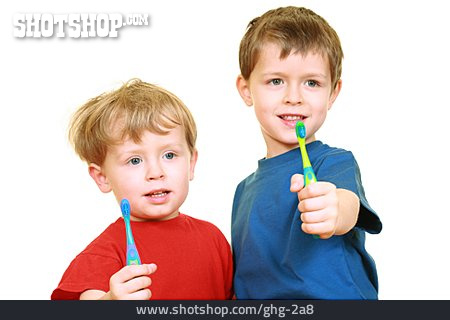 
                Junge, Zahnbürste, Zahnpflege, Bruder                   