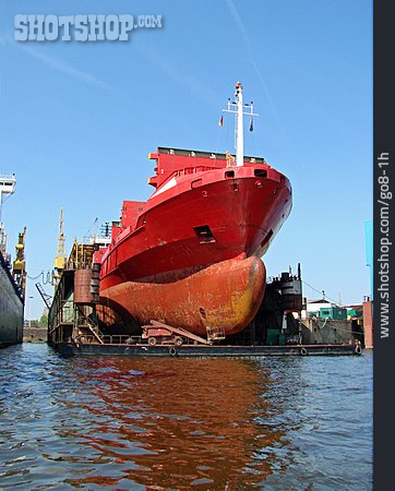 
                Trockendock, Containerschiff, Schiffsrumpf                   