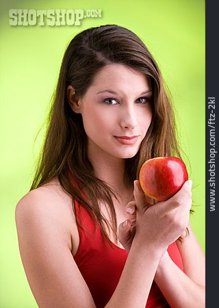 
                Junge Frau, Frau, Gesunde Ernährung, Apfel                   