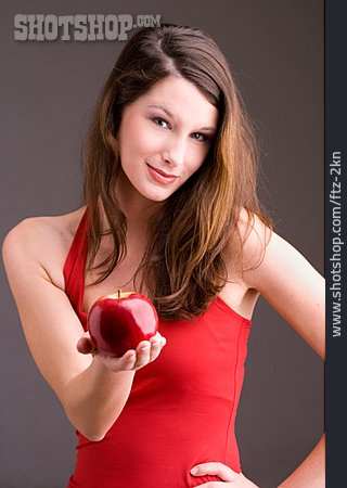 
                Junge Frau, Frau, Gesunde Ernährung, Apfel                   