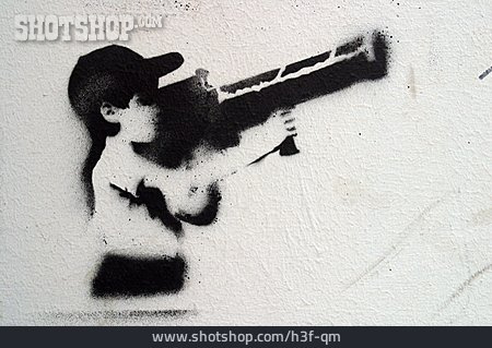 
                Junge, Graffiti, Schablone, Panzerfaust                   