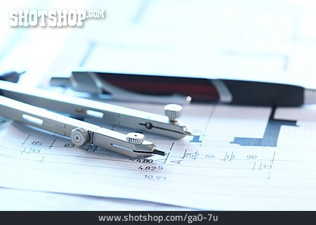 
                Kugelschreiber, Bauplan, Zirkel, Technische Zeichnung                   