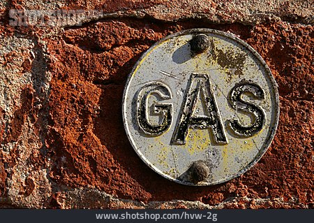 
                Gas, Hauswand, Metallschild                   