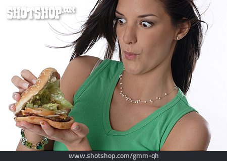 
                Fastfood, Kalorien, Hamburger, Entsetzt                   