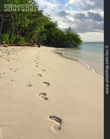 
                Strand, Fußspur, Fußabdruck, Malediven                   