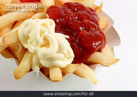 
                Fast Food, Ketchup, French Fries, Red And White, Mayonnaise                   