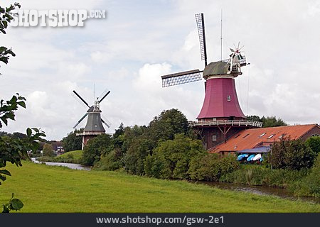 
                Windmühle, Niedersachsen, Ostfriesland, Greetsiel, Zwillingsmühlen                   