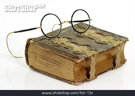 
                Antik, Buch, Brille, Altes Buch, Nickelbrille                   