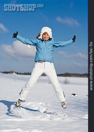 
                Young Woman, Woman, Fun & Happiness, Jump, Snowscape                   