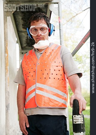 
                Schutzbrille, Bauarbeiter, Warnweste                   