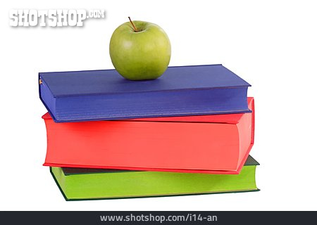 
                Apfel, Buch, Bücherstapel                   