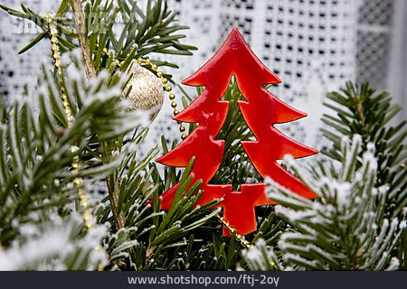 
                Rot, Tannenbaum, Rauhreif, Weihnachtsdekoration                   