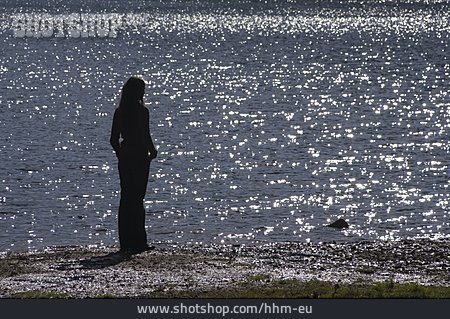
                Frau, Nachdenklich, Silhouette, Ufer                   