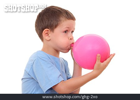 
                Junge, Luftballon, Aufblasen                   