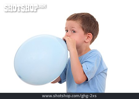 
                Junge, Luftballon, Aufblasen                   