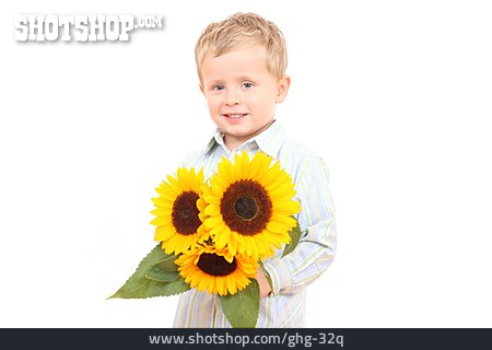
                Junge, Sonnenblume, Blumenstrauß                   