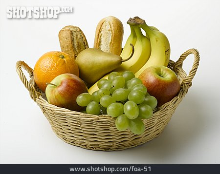 
                Obst, Korb, Brötchen                   