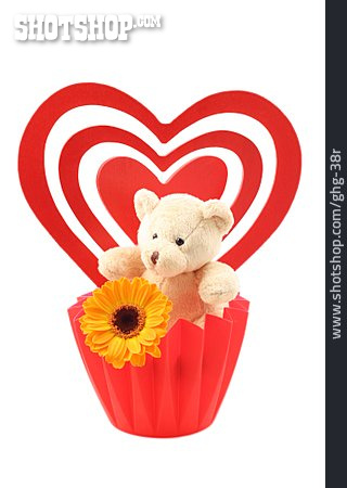 
                Geschenk, Valentinstag, Teddybär, Liebesbotschaft                   
