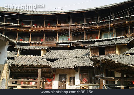 
                Dorf, Holzhaus, China, Yongding                   