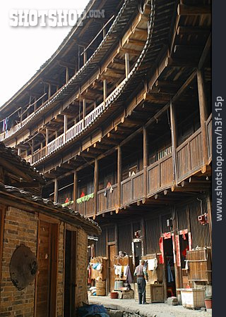 
                Holzhaus, China, Rundhaus, Yongding                   