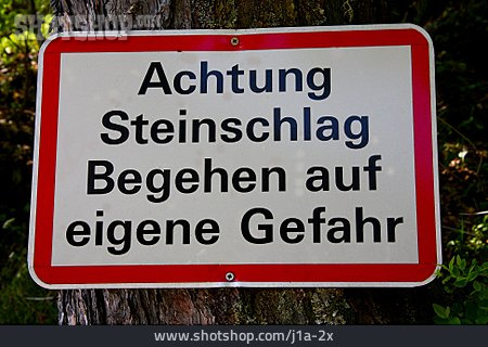 
                Warnschild, Steinschlag                   