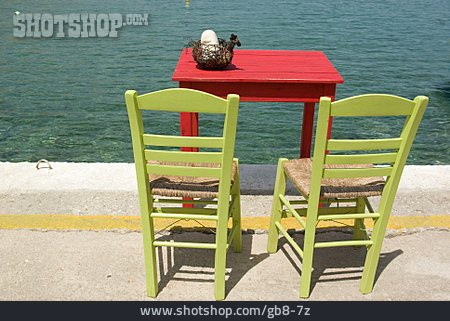 
                Idylle, Stuhl, Tisch, Meerblick                   