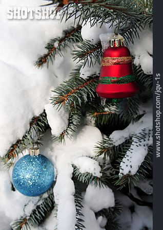 
                Schneebedeckt, Christbaumschmuck, Weihnachtsbaum                   
