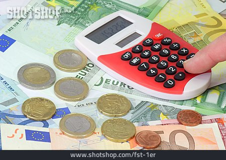 
                Taschenrechner, Geldmünze, Banknote                   