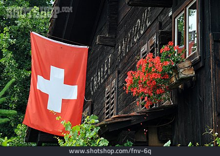 
                Ländlich, Bauernhaus, Schweiz, Nationalflagge                   
