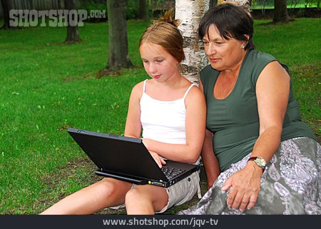 
                Grandmother, Girl, Mobile Communication, Looking                   