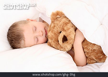 
                Junge, Schlafen, Teddy, Kuscheltier                   