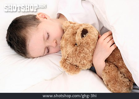 
                Junge, Schlafen, Teddy, Kuscheltier                   