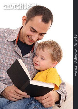 
                Junge, Vater, Buch, Vorlesen                   
