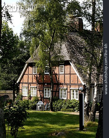 
                Fachwerkhaus, Reetdach, Lüneburger Heide                   