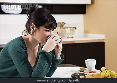 
                Young Woman, Woman, Domestic Life, Breakfast                   