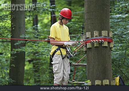 
                Boy, Climbing, Securing, Ropes Course                   