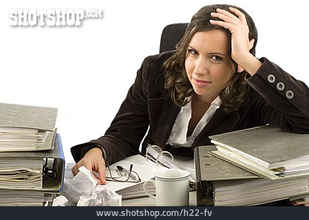 
                Streß & Belastung, Schreibtisch, Geschäftsfrau                   